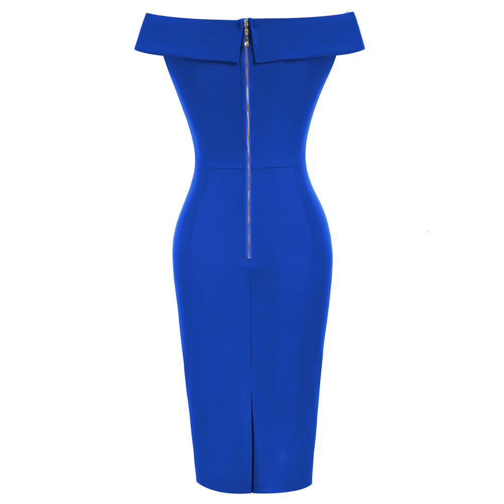 Vintage Off Shoulder V Neck Bodycon Pencil Dress Short Sleeve Homecoming Bodycon Dress Work Cocktail