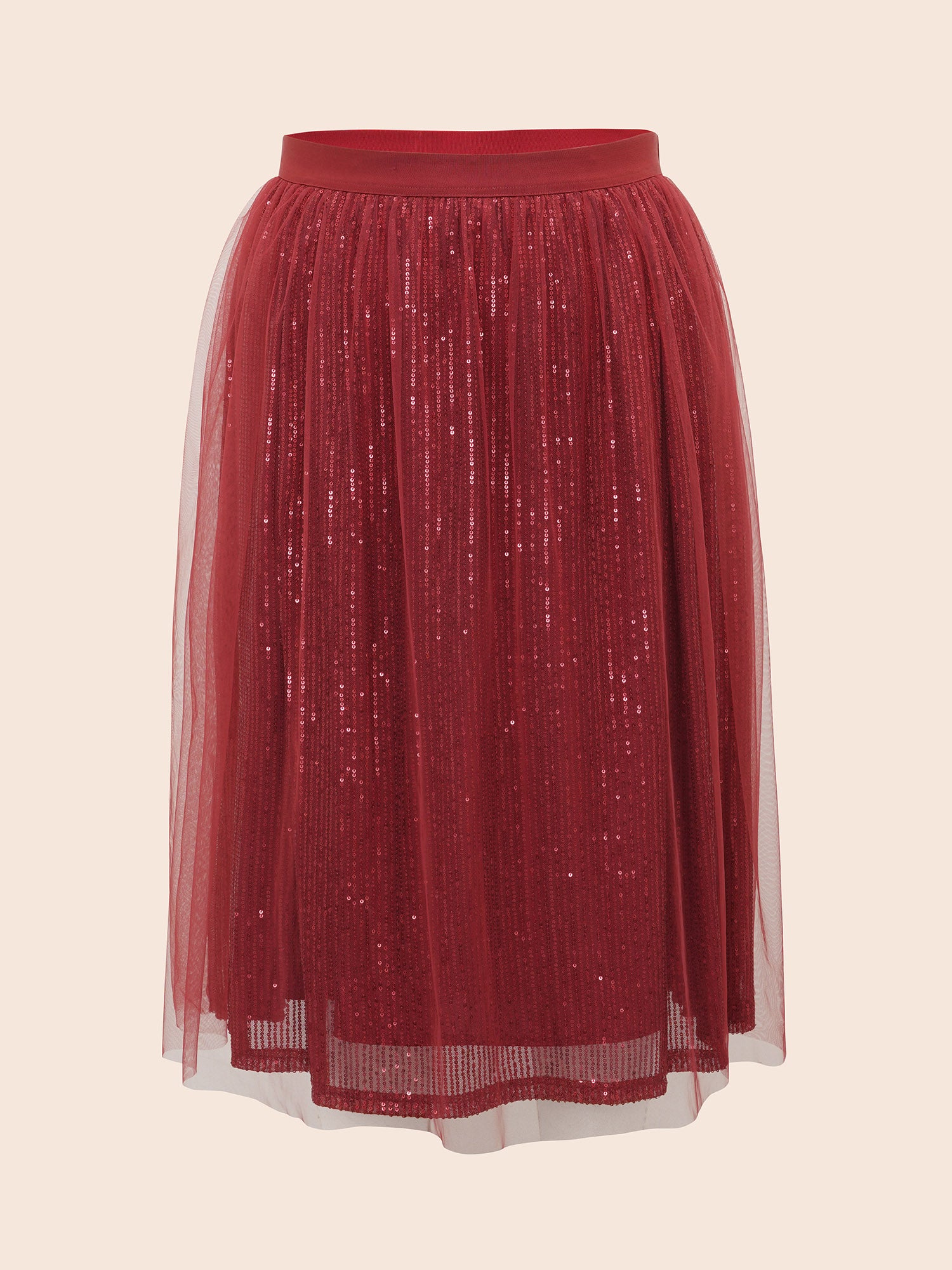 Sequin Mesh Elastic Waist Midi Skirt