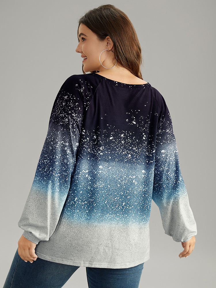 Ombre Raglan Sleeve Contrast T-shirt