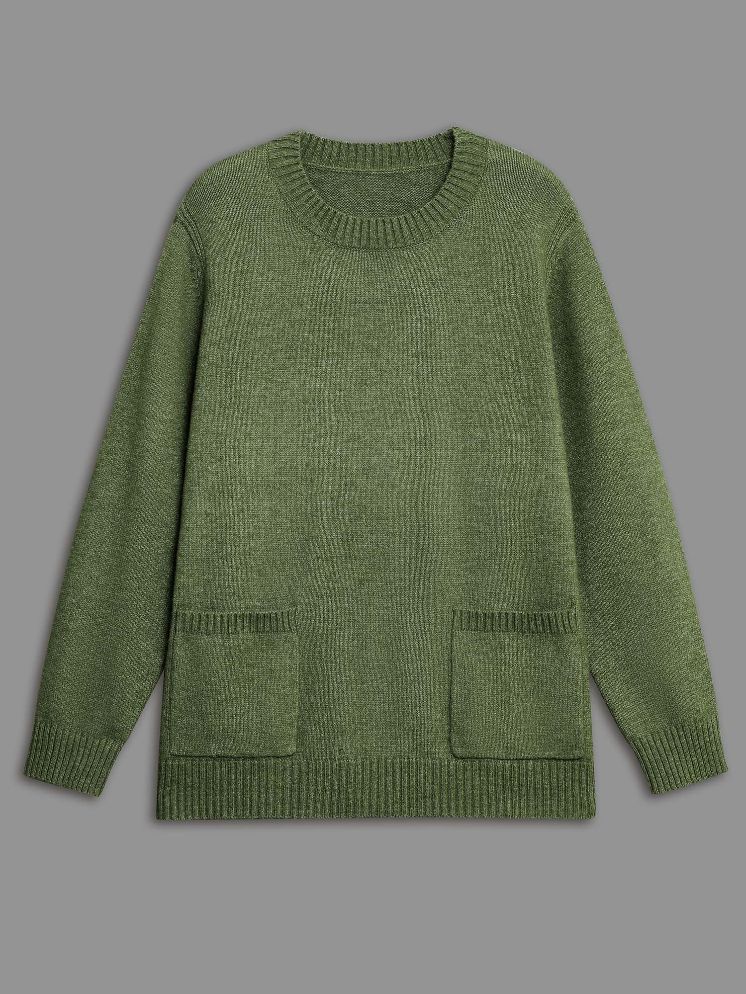 Plain Round Neck Patched Pocket Pullover