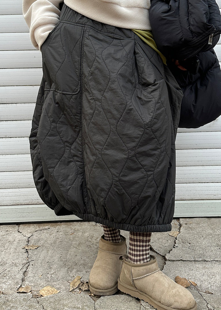 Grey White Asymmetrical Pockets Fine Cotton Filled Skirts Winter
