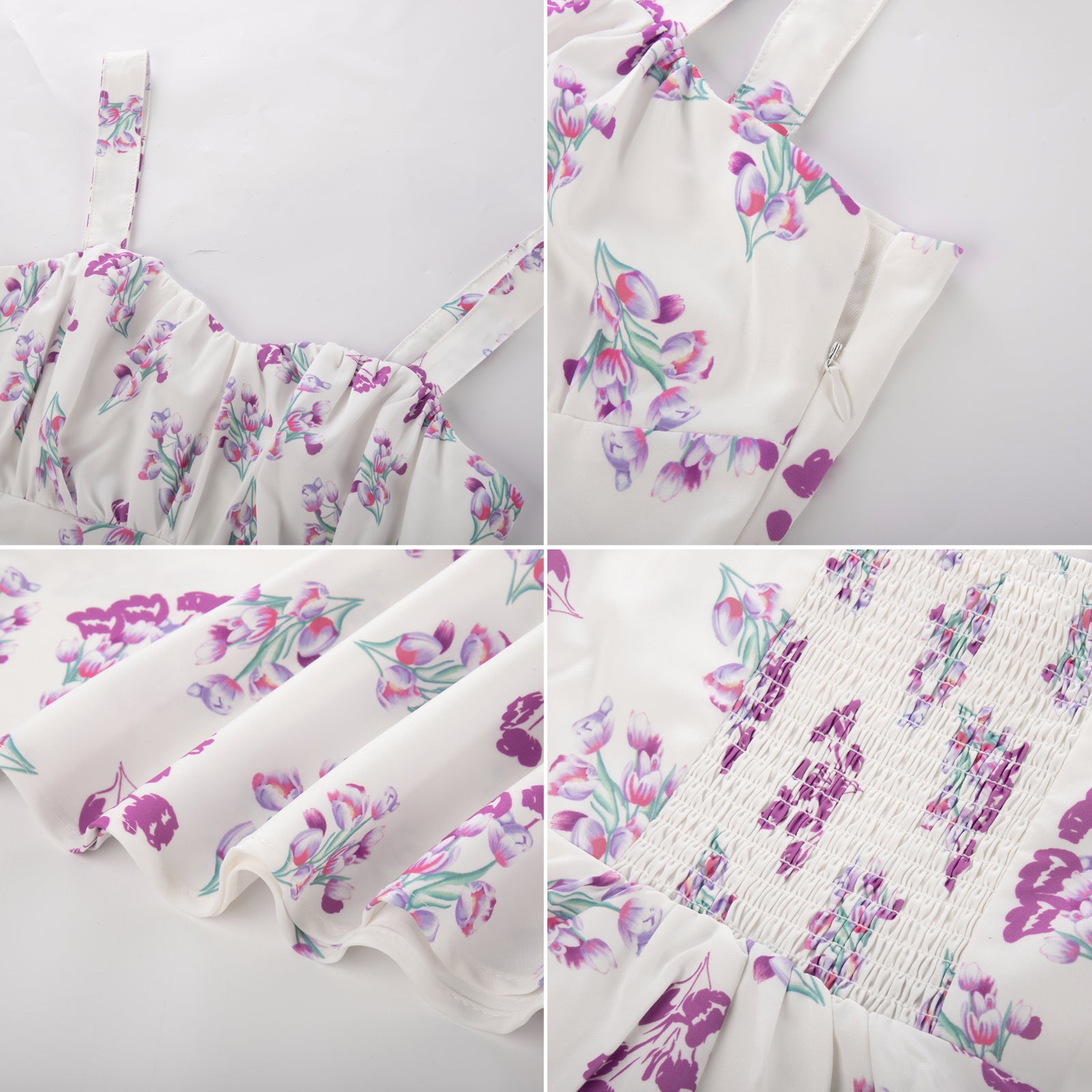 Vintage Floral Printed Defined Waist Dress Ruched Bodice Flared A-Line Dress