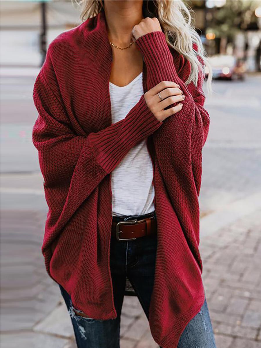 Bat sleeve plus size long knitted cardigan sweater13 colors