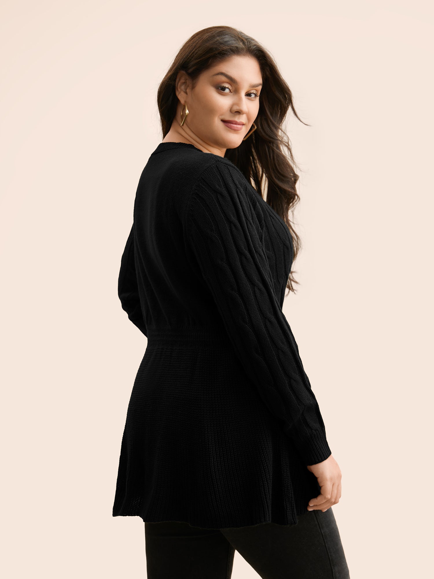 Texture Cable Knit Button Detail Pullover