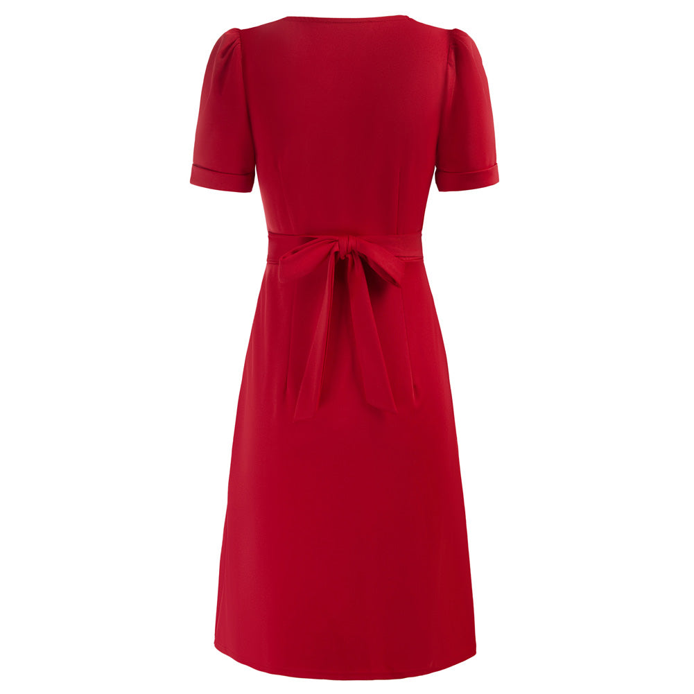 Vintage Square Neck Dress Short Sleeve Defined Waist A-Line Dress