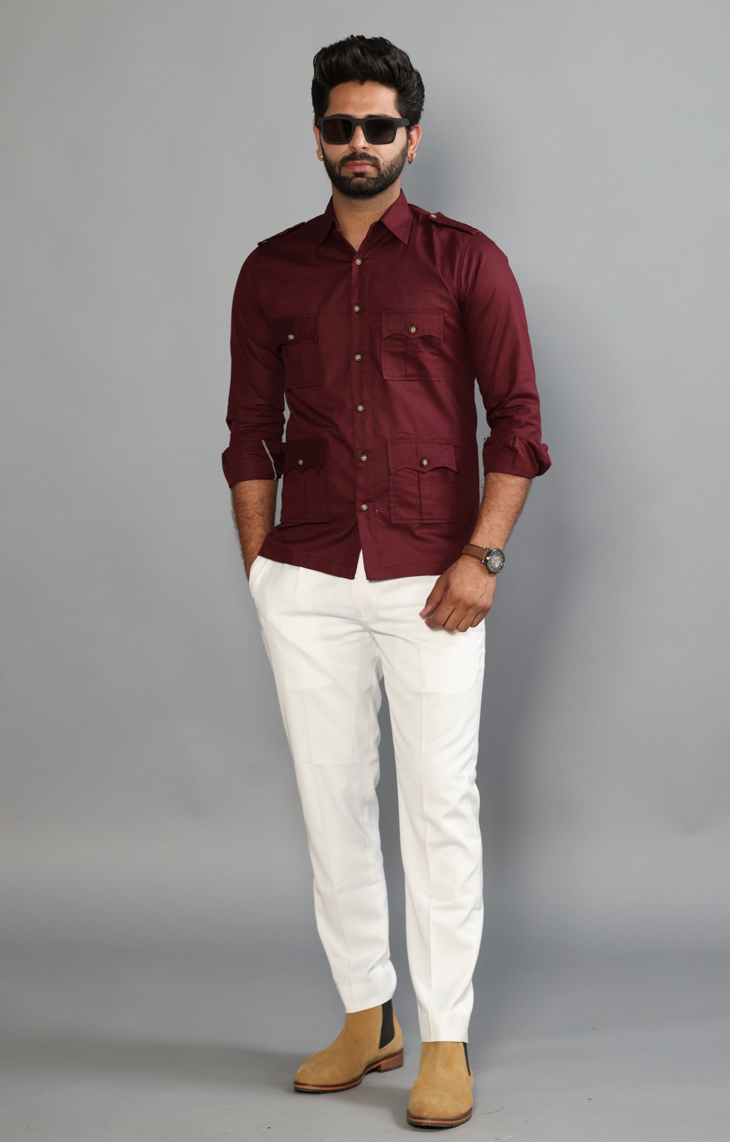 Maroon Turkish Linen Hunting Shirt