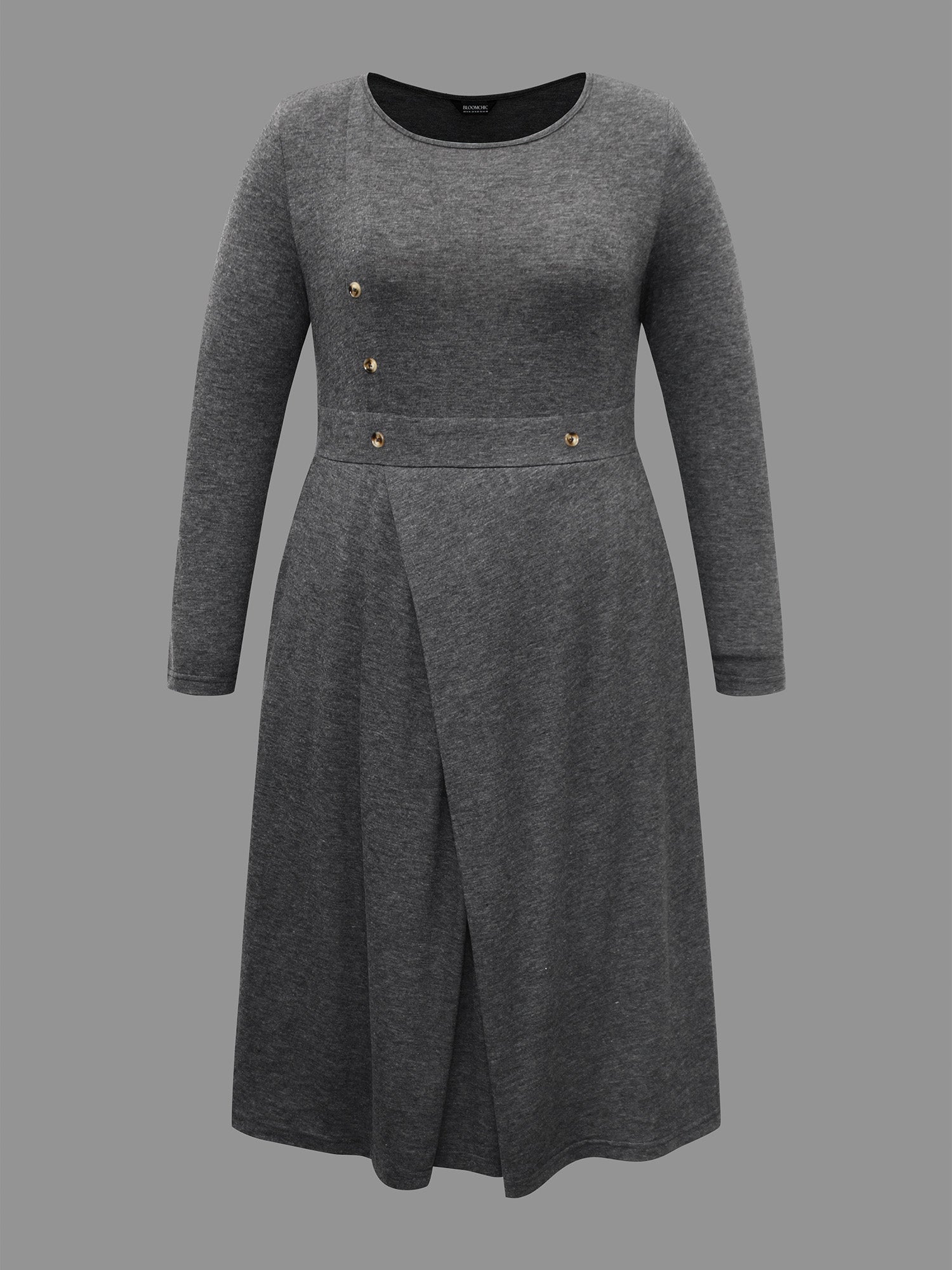 Solid Button Detail Wrap Hem Knit Dress