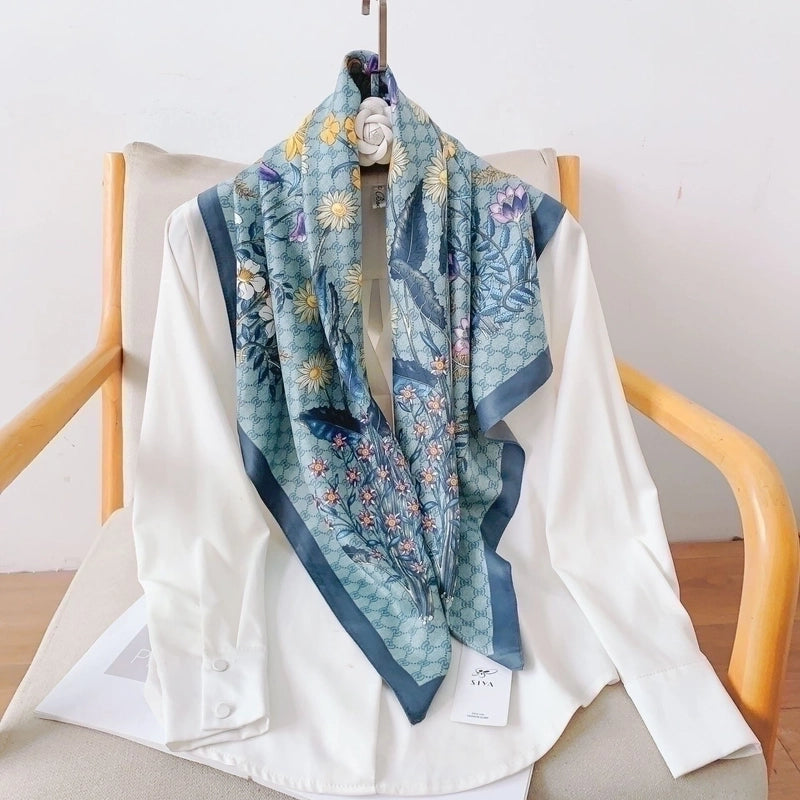 Women's Elegant Color Block Satin Printing Silk Scarf