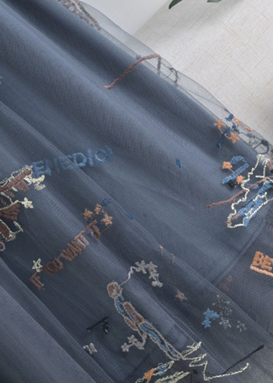 Women Grey Embroidered Letter Graphic Elastic Waist Skirts Summer