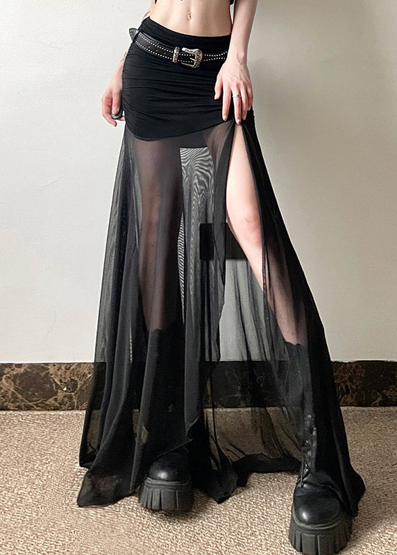 Beautiful Black Cinched Side Open Tulle Skirts Summer