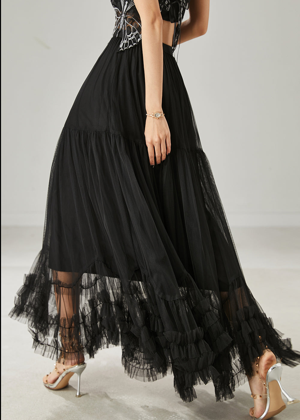 Black Tulle Skirts Ruffled Exra Large Hem Summer