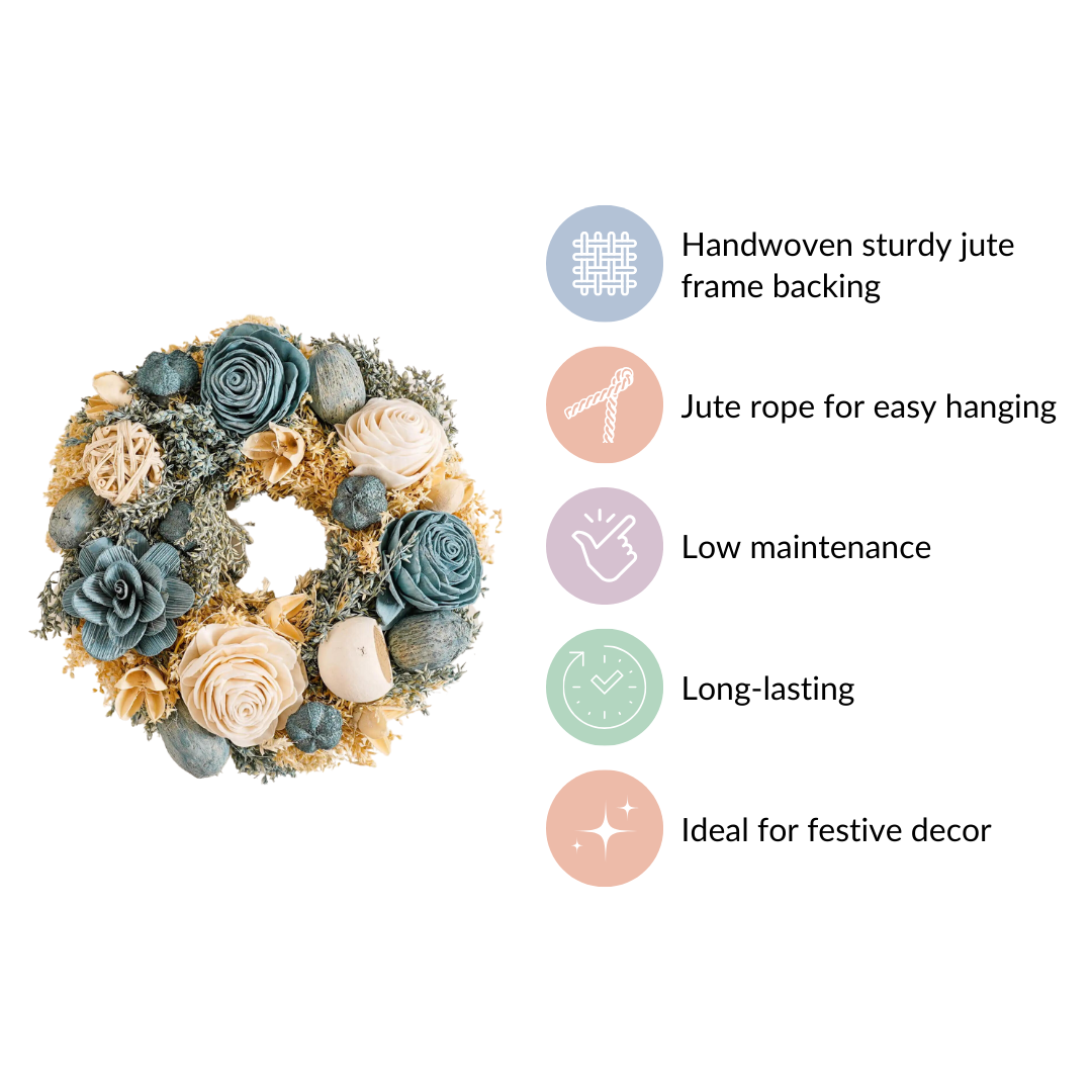 Sustainable Floral Wreath Garland Blue