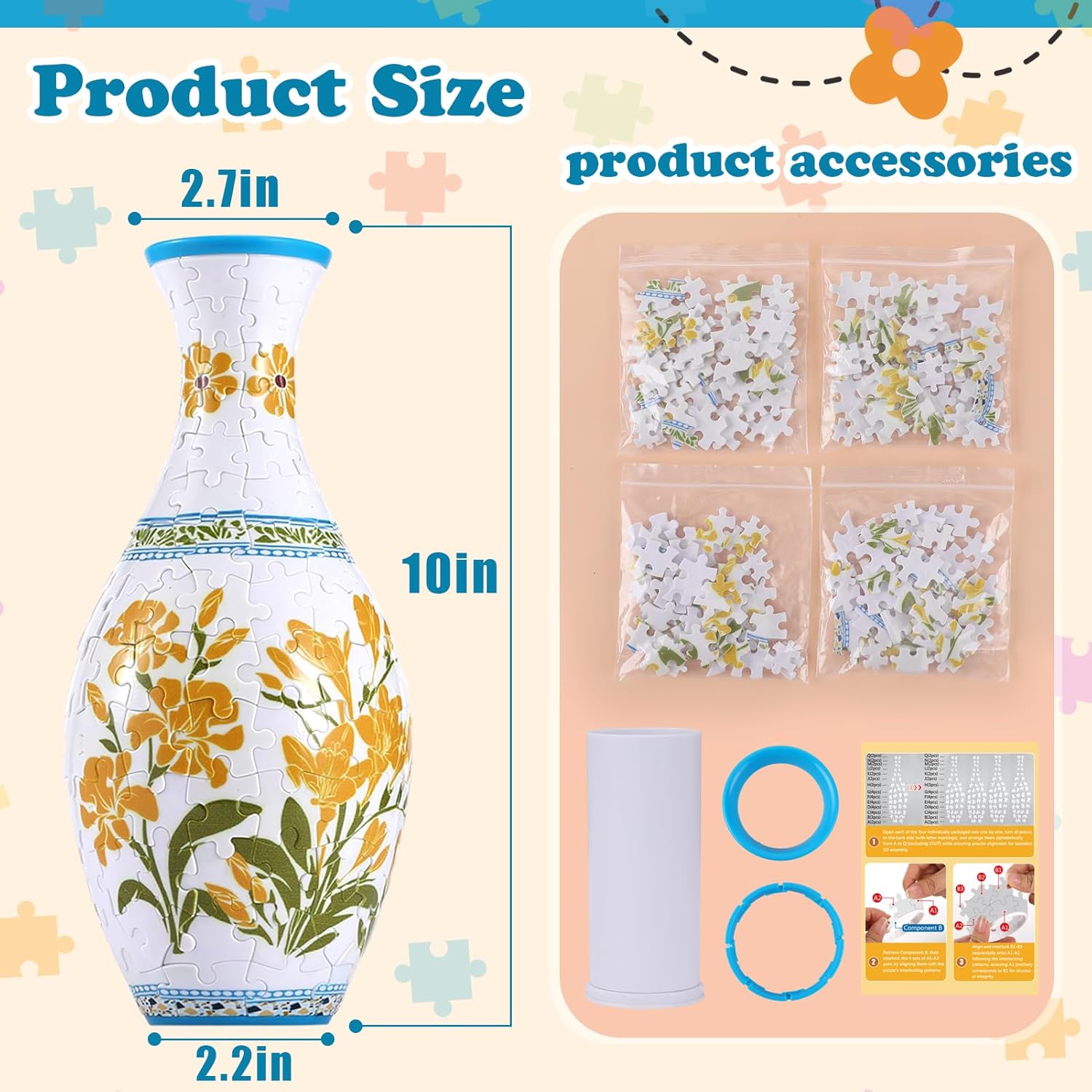 Unique 3D Puzzle - 160 Pieces of Puzzle Flower Vase, Plum Blossom Themed Art Projects Gift
