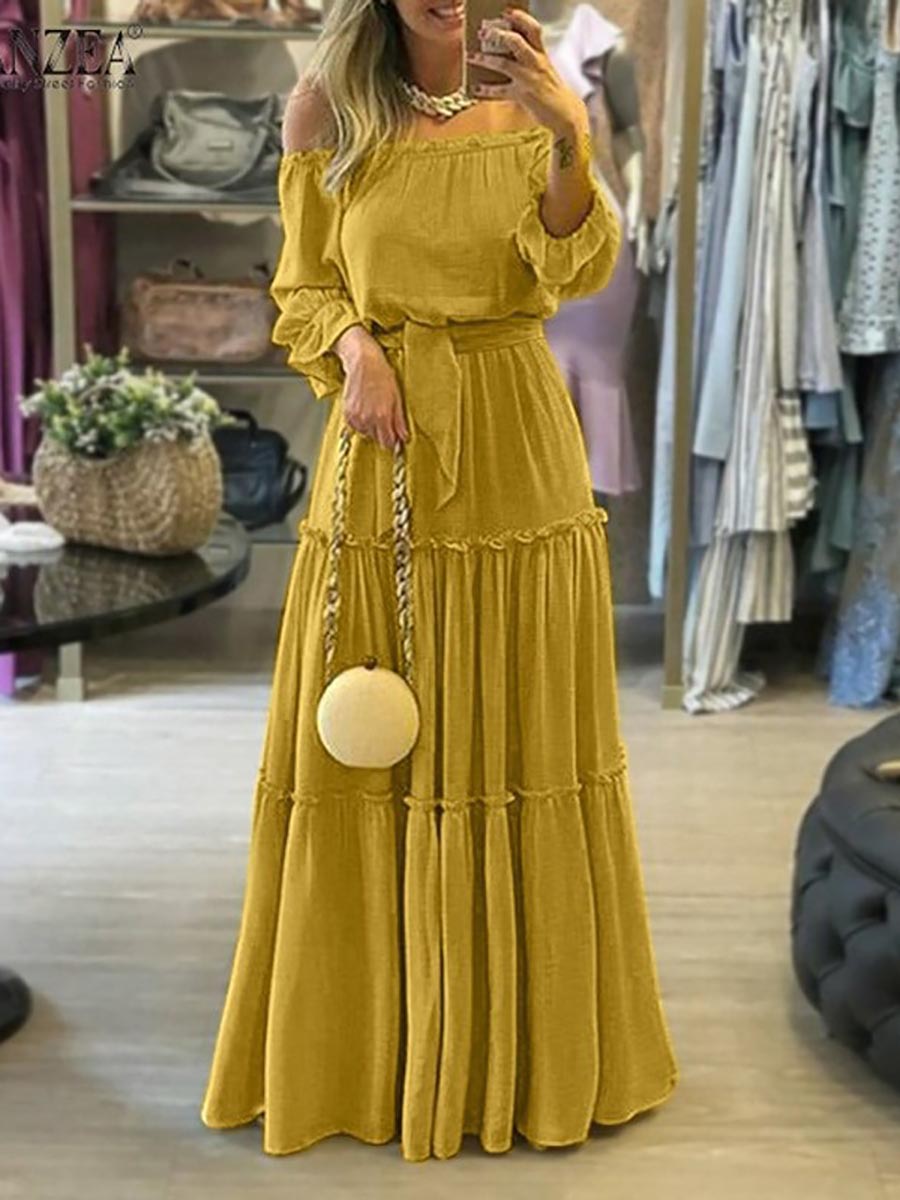 Solid Color Laced Maxi Dress