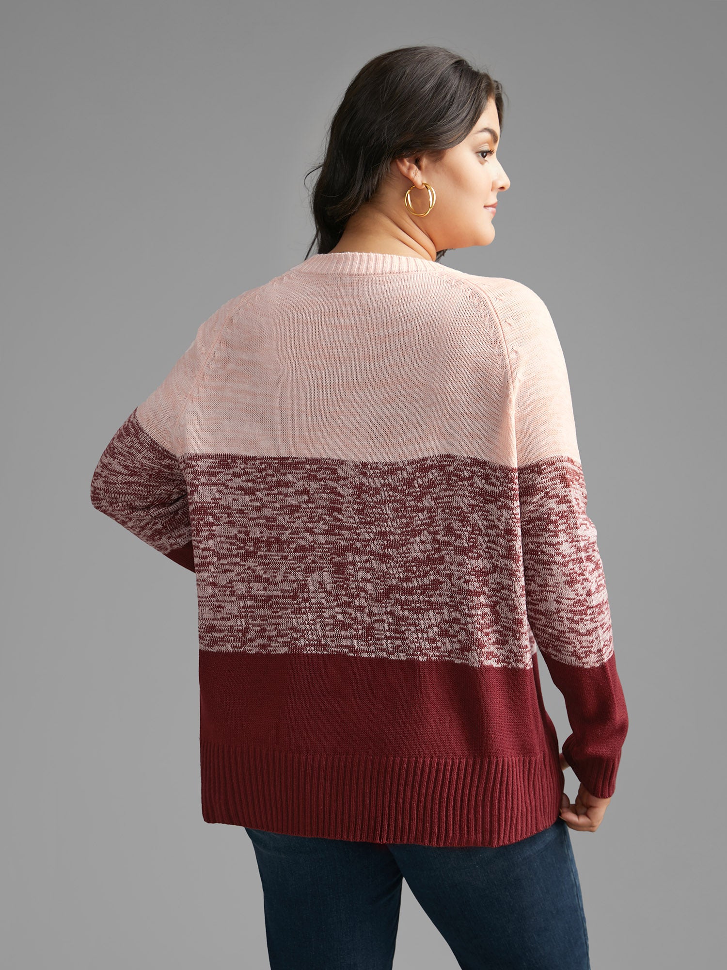 Colorblock Contrast Heather Button Detail Pullover