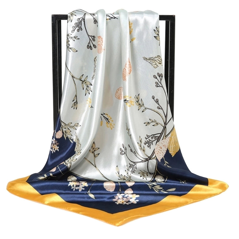 Women's Basic Lady Minimalist Flower Satin Printing Silk Scarf