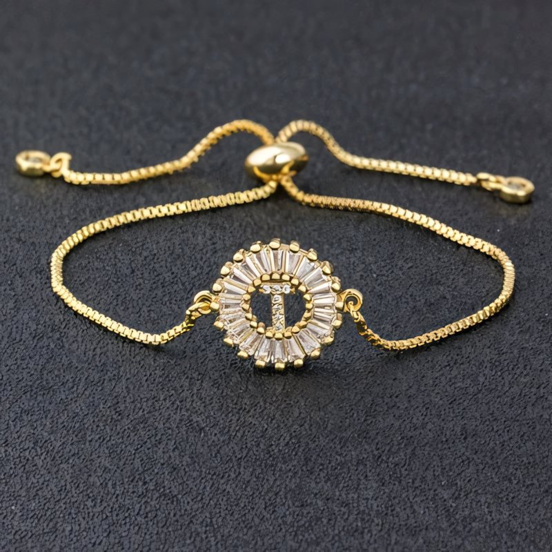 Adjustable Baguette Diamond Letter Initial Bracelets