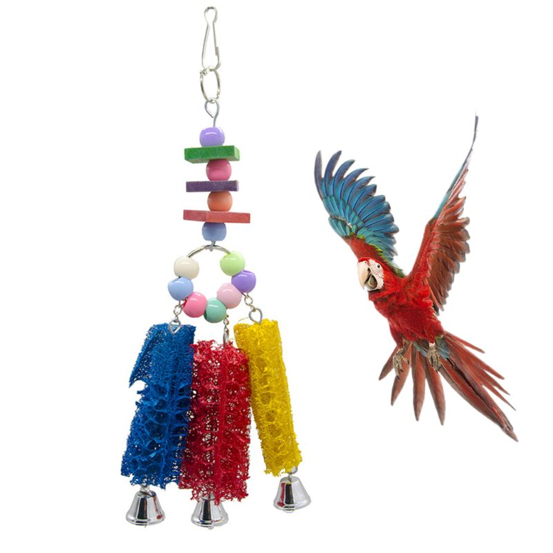 Loofah Sponge Hanging Bell Bird Toy