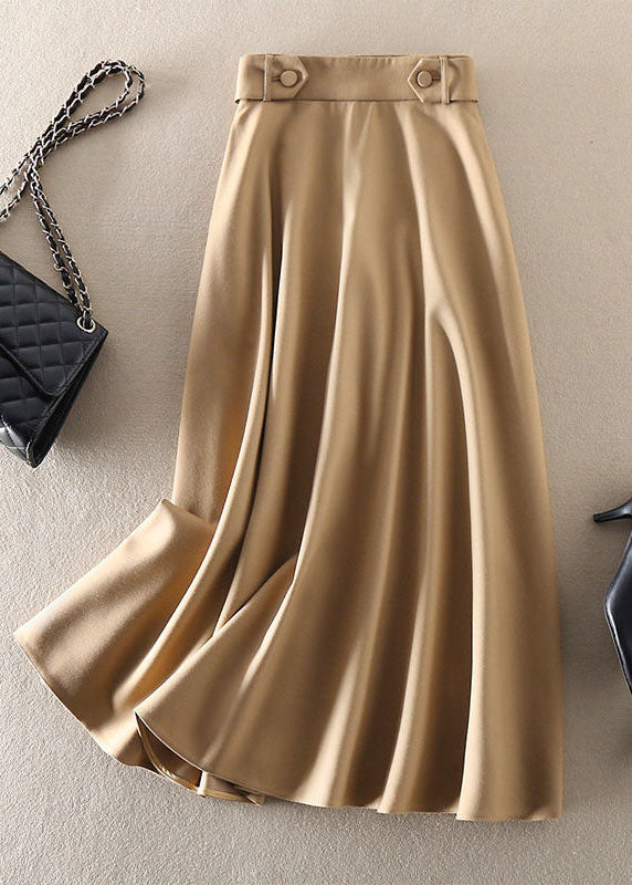 Khaki High Waist Exra Large Hem Cotton A Line Skirt Spring