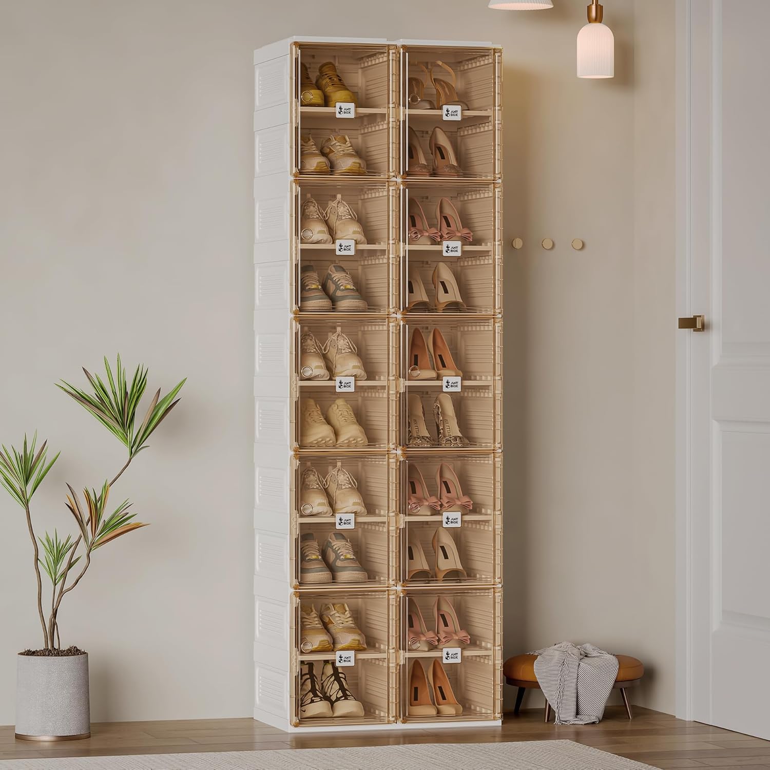 ANTBOX Shoe Organizer Storage Box, Portable Folding Shoe Rack For Closet With Magnetic Clear Door