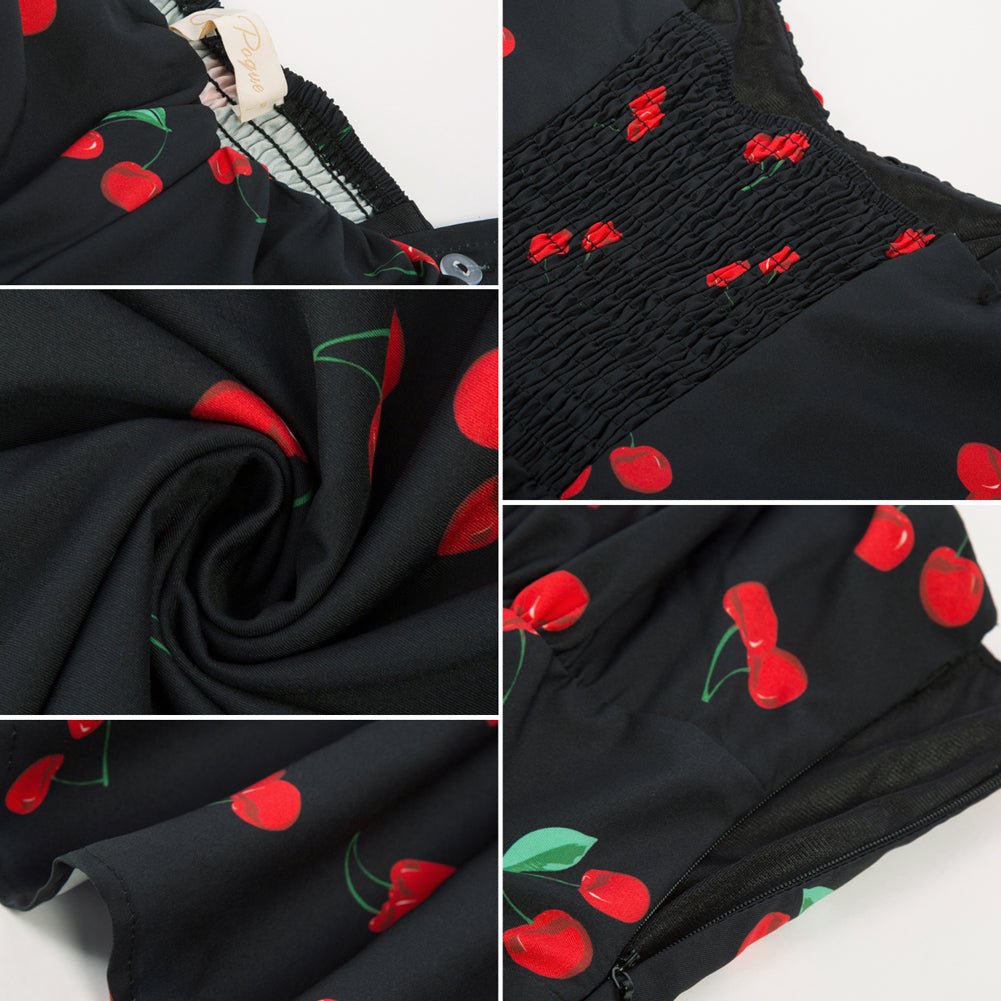 Vintage Fruit Patterns Two-Way Defined Waist Dress Ruched Bodice Flared A-Line Dress