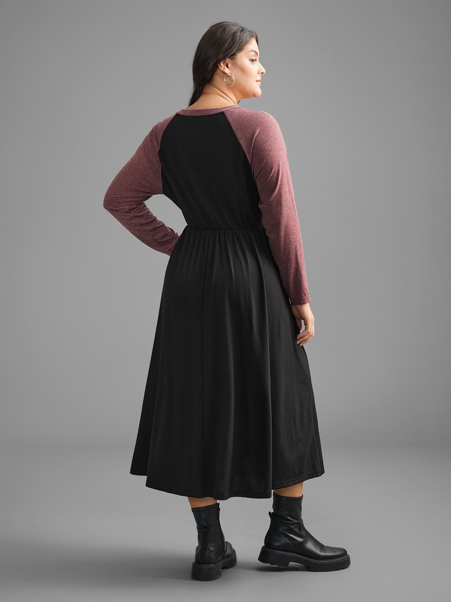 V Neck Heather Patchwork Knit Dress