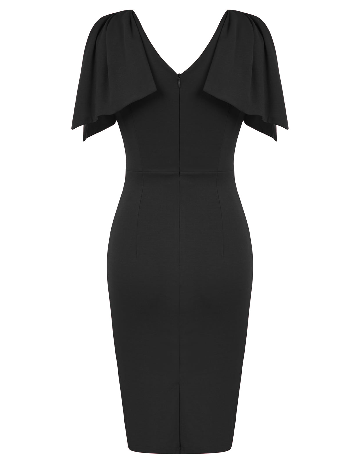 Seckill Offer⌛Cape Sleeve Dress V-Neck Defined Waist Back Slit Bodycon Dress