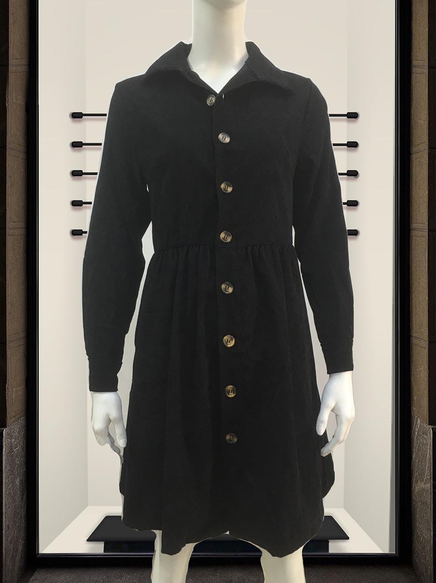 Single-Breasted Long-Sleeved Dress(4 colors)