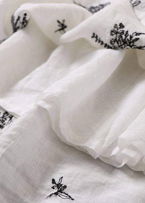 Blue tie waist Embroidered Fall Pockets Skirt