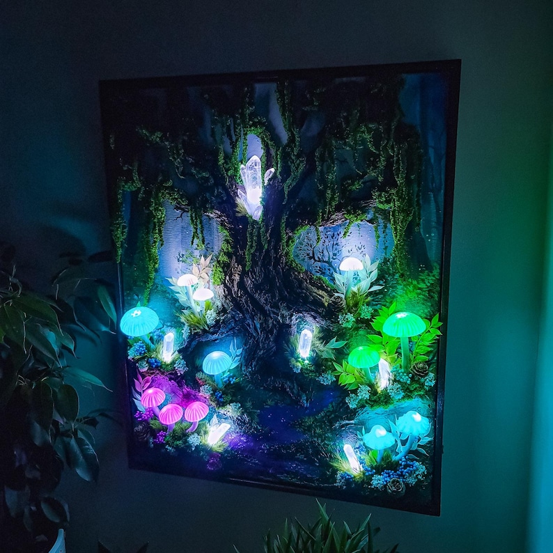 3D LED Mushroom Painting: Wireless Rechargeable Fantasy Art Lamp