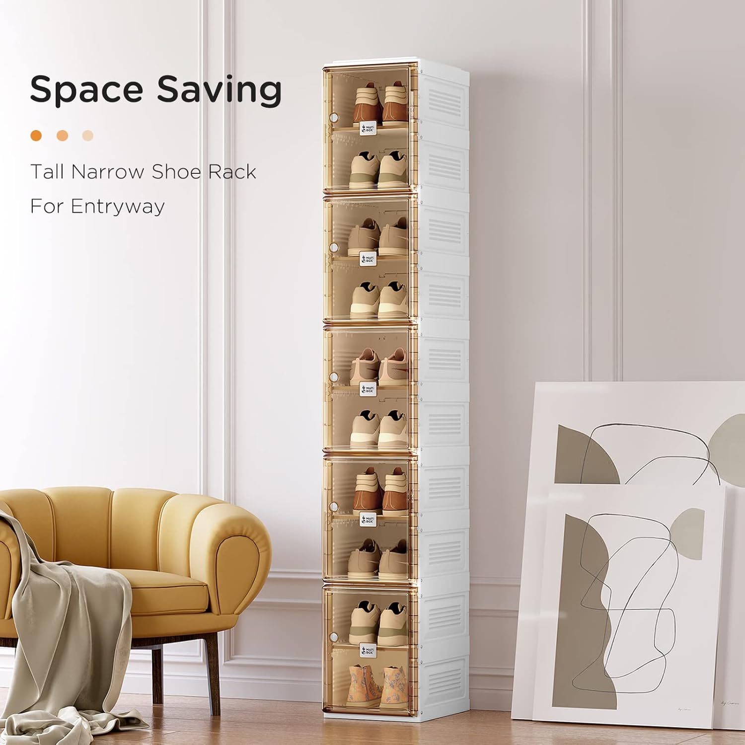 ANTBOX Shoe Organizer Storage Box, Portable Folding Shoe Rack For Closet With Magnetic Clear Door