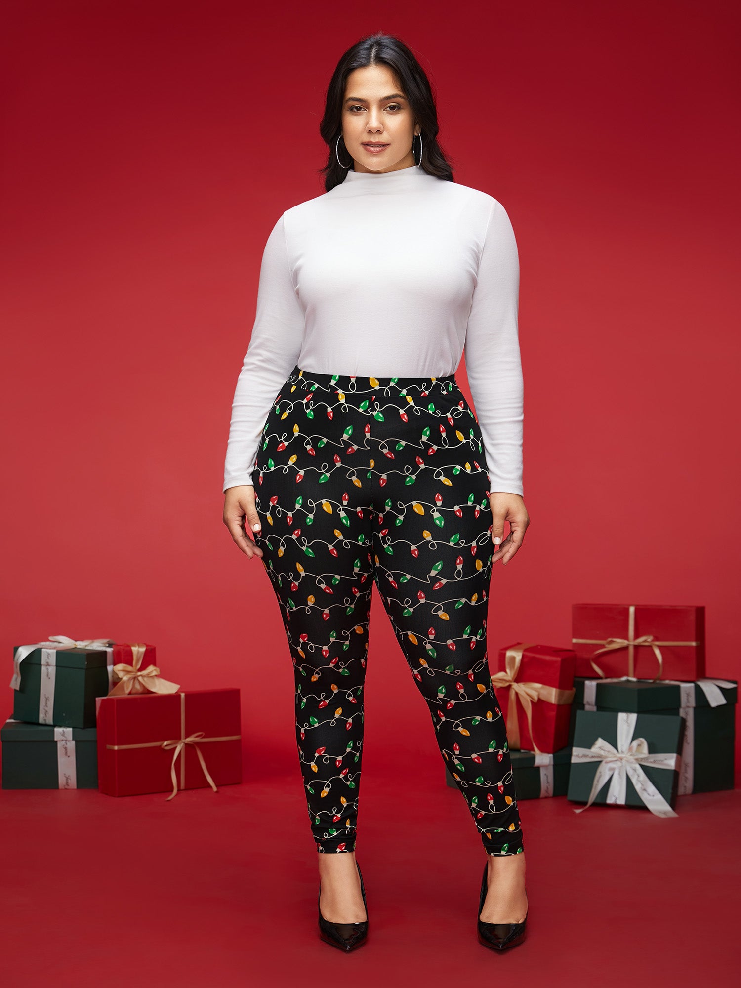 Colorful Bulb Print Festive Leggings