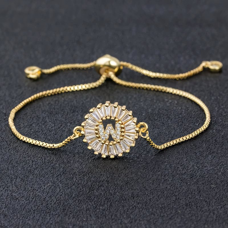 Adjustable Baguette Diamond Letter Initial Bracelets