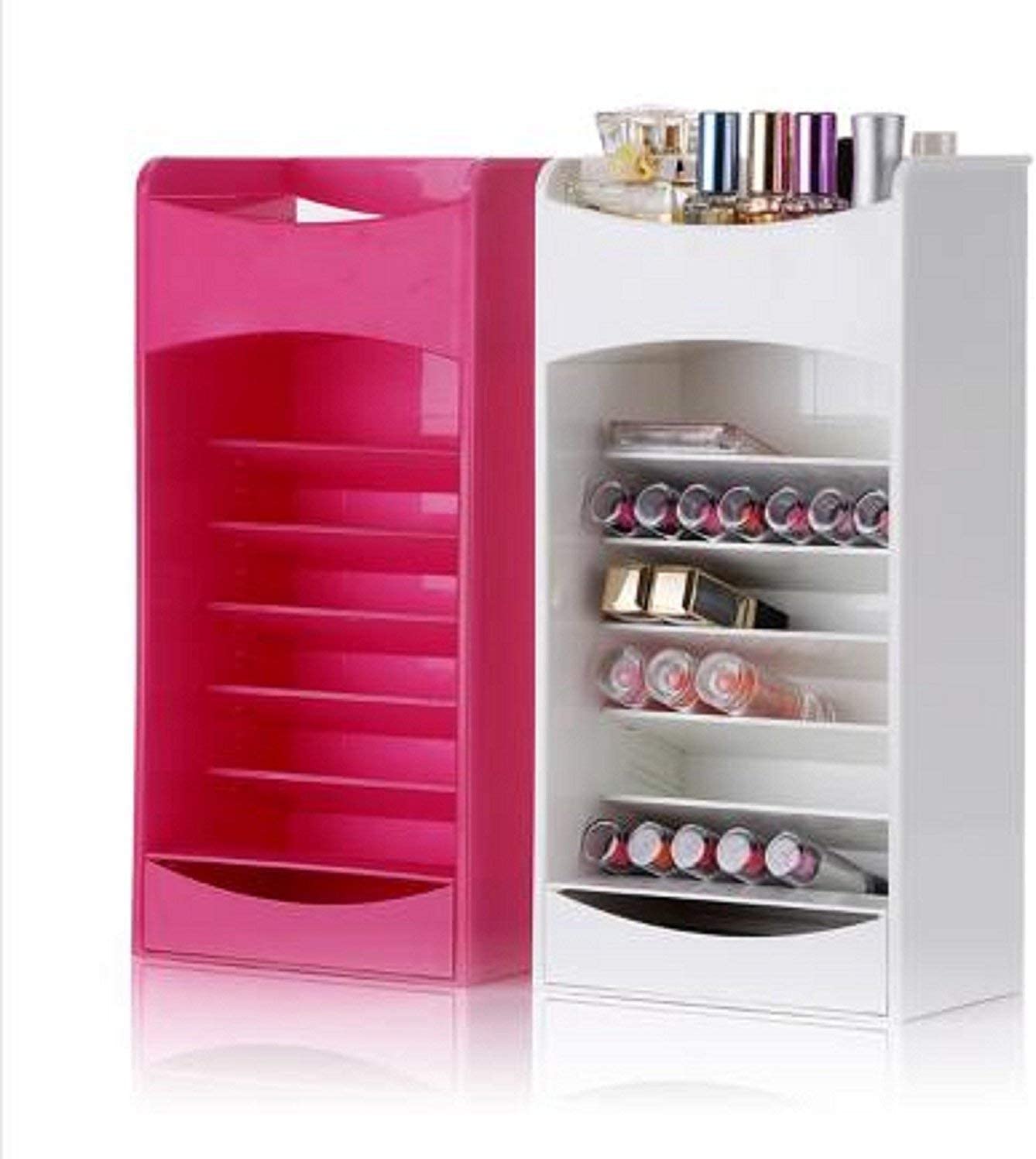 Cosmetic Storage And Organizer With Multi Layer Adjustable Rack Holder And A Drawer For Nail Polish. Lipstick. Brushes