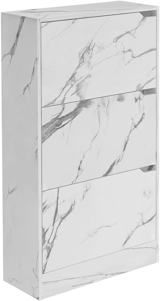 Wood Shoe Cabinet with 3 Doors, Shoe Cabinets, Retractable Handles, Double Depth, 63 x 24 x 115 cm