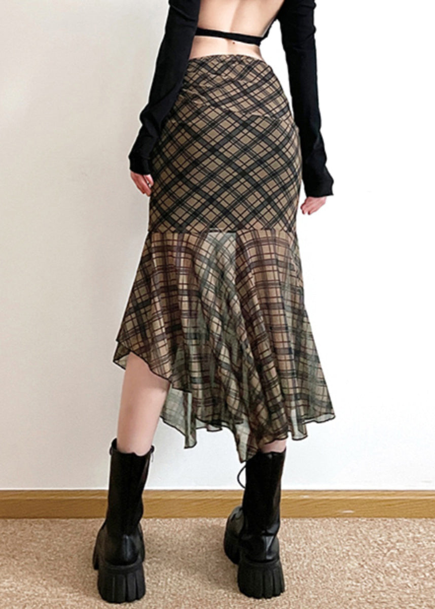 Stylish Asymmetrical Plaid Patchwork Chiffon Skirts Summer