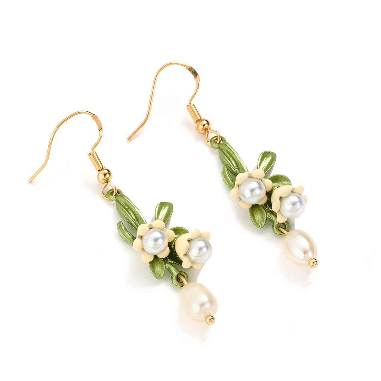 Lily of the Valley Pearl Choker Necklace. Bracelet. and Earrings Set