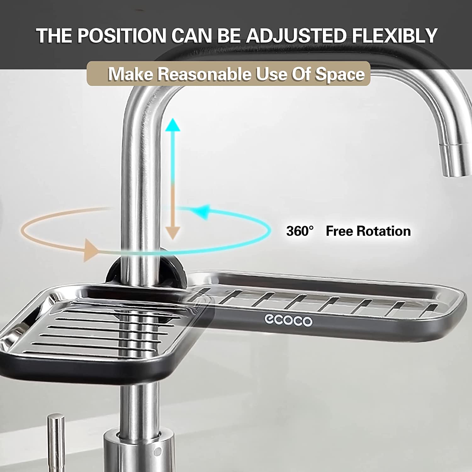 Faucet Storage Rack Shower Caddy For Kitchen And Bathroom. Hanging Organizer Stainless Steel Dish Soap Tray (Black)