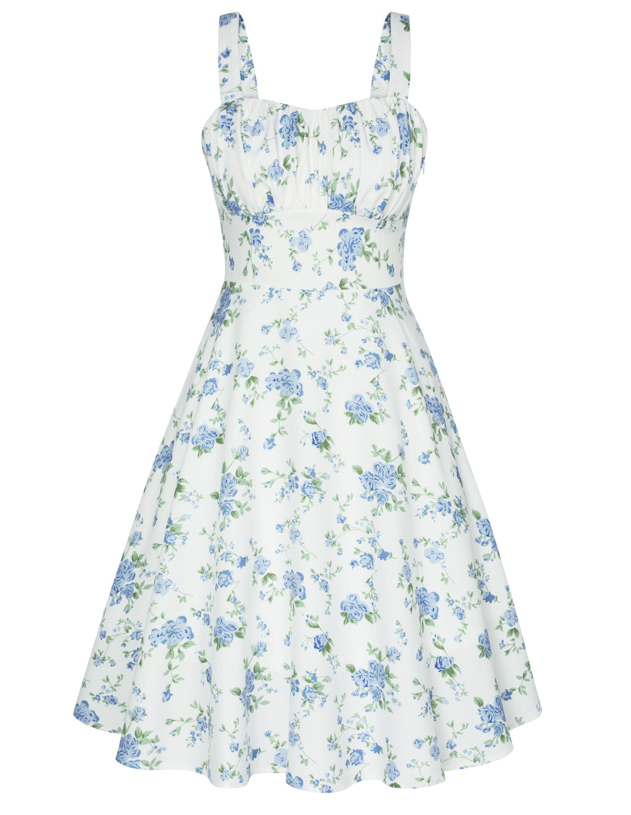 Women's Vintage Sleeveless Floral Ruched Summer Cute A-Line Flowy Swing Midi Dress