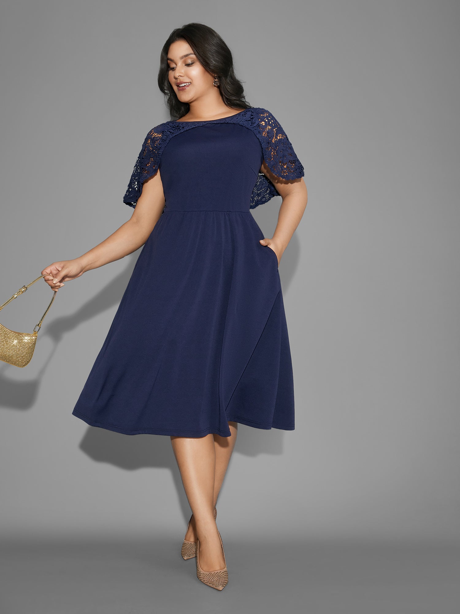 Tiered Lace Panel Elastic Waist Dress