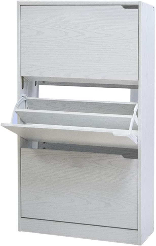 Wood Shoe Cabinet with 3 Doors, Shoe Cabinets, Retractable Handles, Double Depth, 63 x 24 x 115 cm