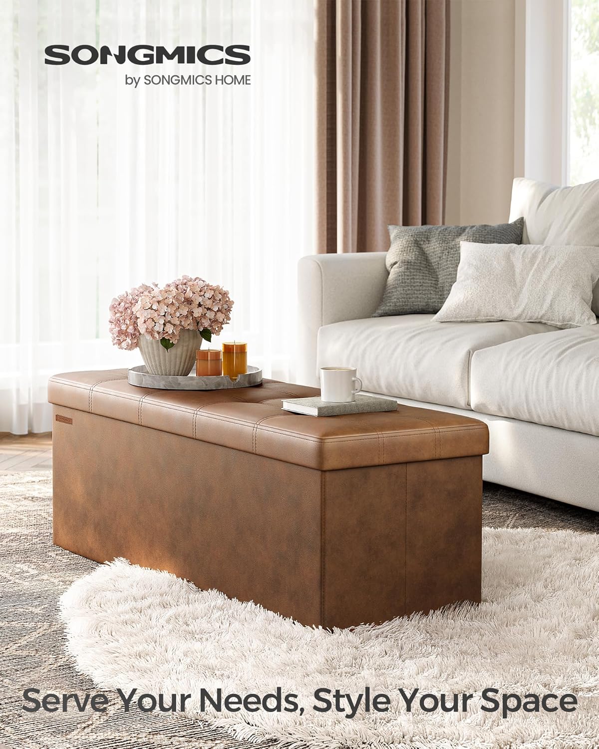 SONGMICS Mazie Collection - 43 Inches Folding Storage Ottoman Bench