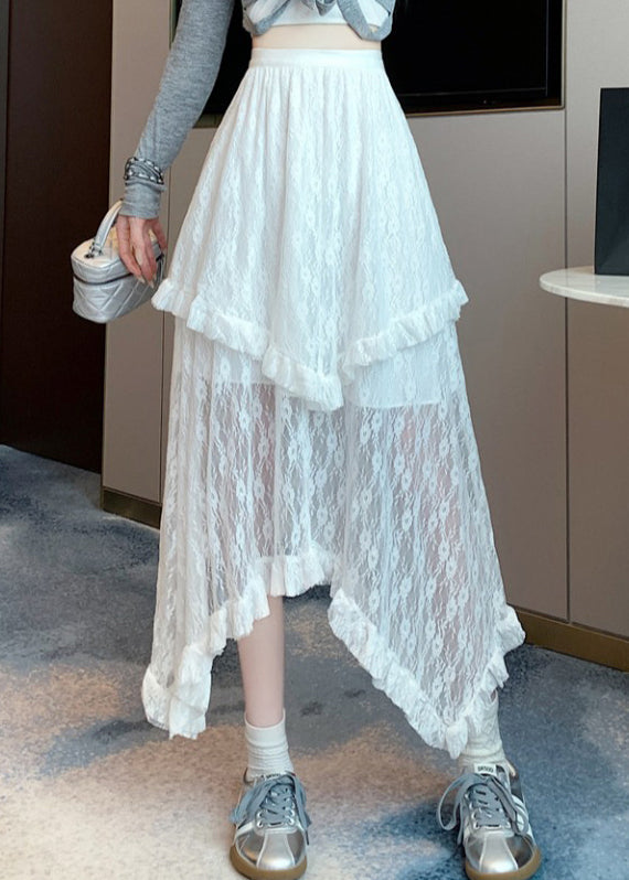 Black Asymmetrical Patchwork Lace Skirts Summer