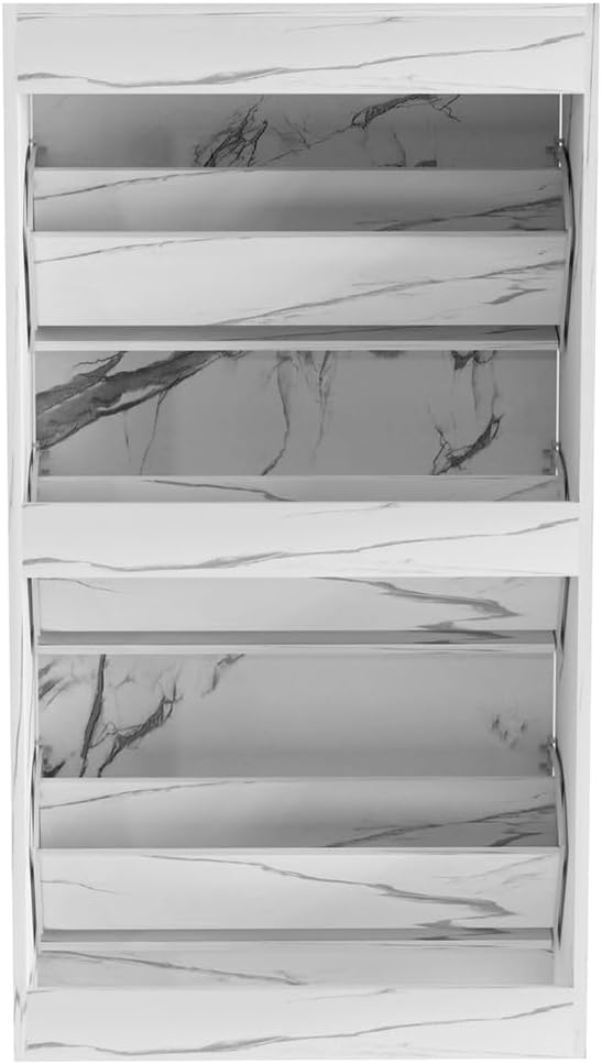 Wood Shoe Cabinet with 3 Doors, Shoe Cabinets, Retractable Handles, Double Depth, 63 x 24 x 115 cm