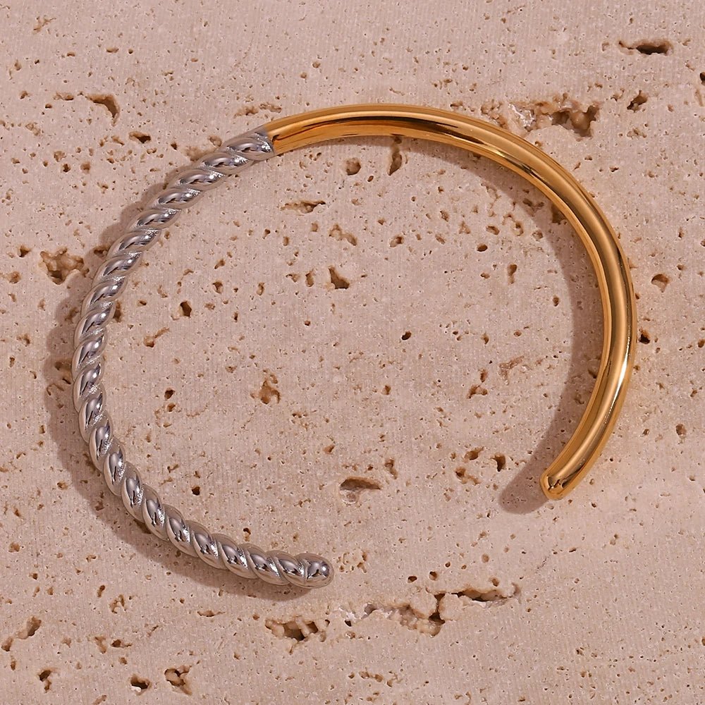 Twisted Half Two Tone Cuff Bracelet
