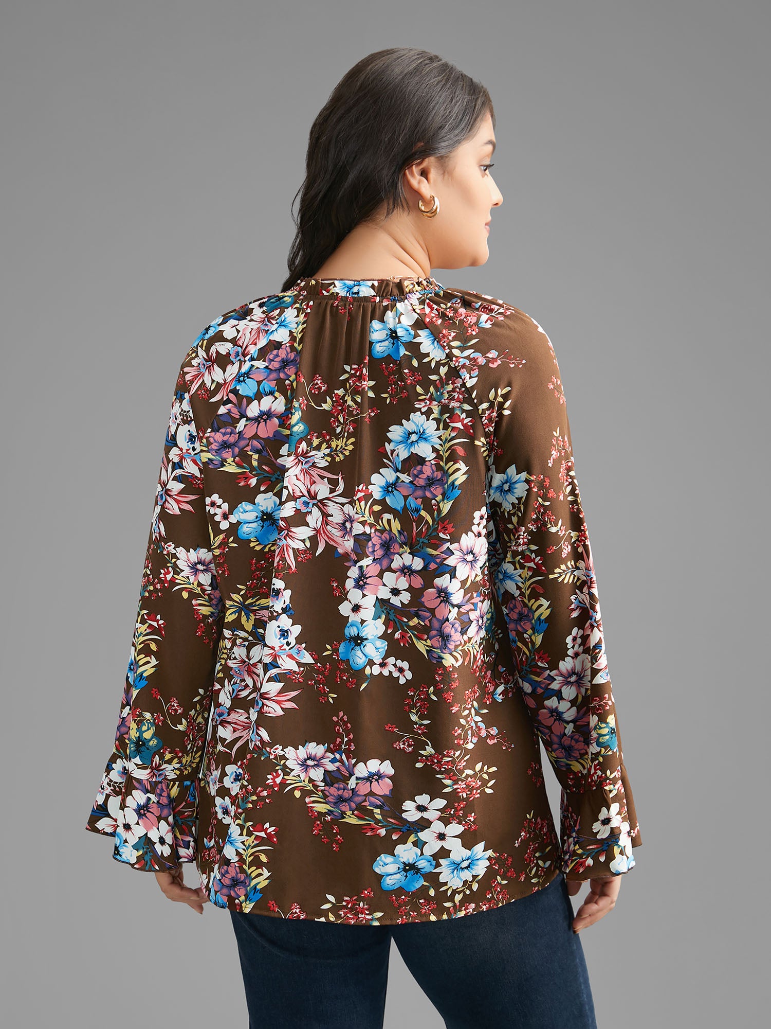 Floral Tie Knot Flutter Sleeve Blouse