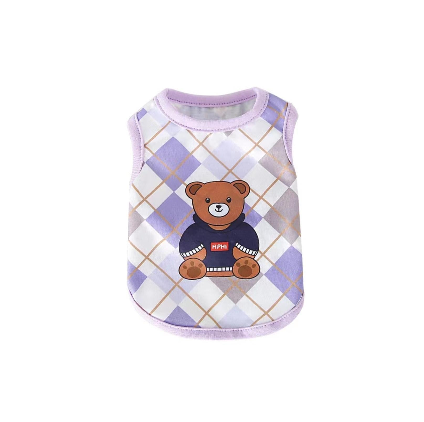Purple Checkered Bear Print Summer Pet Vest