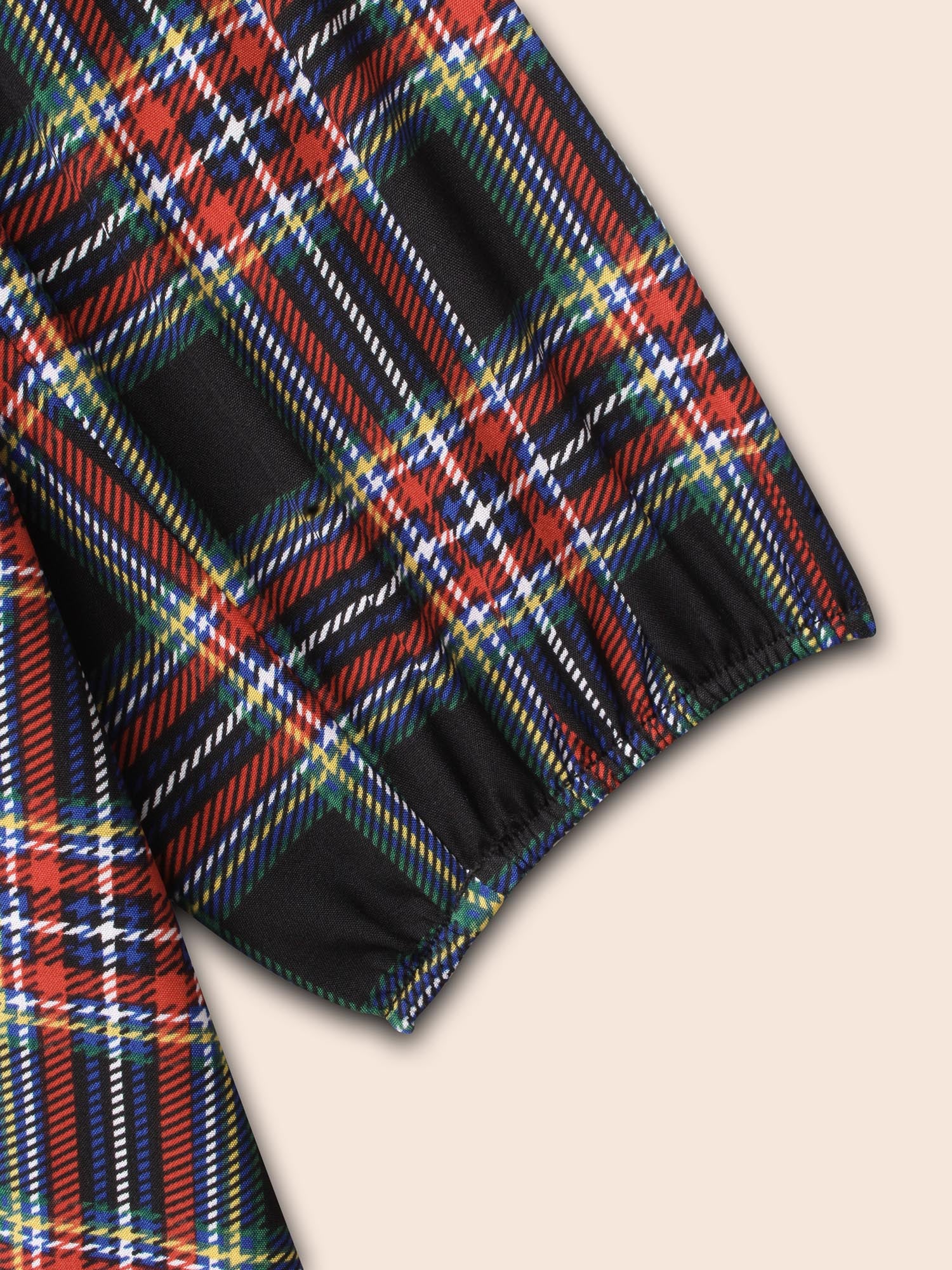 Plaid Square Neckline Puffy Sleeve Midi Dress