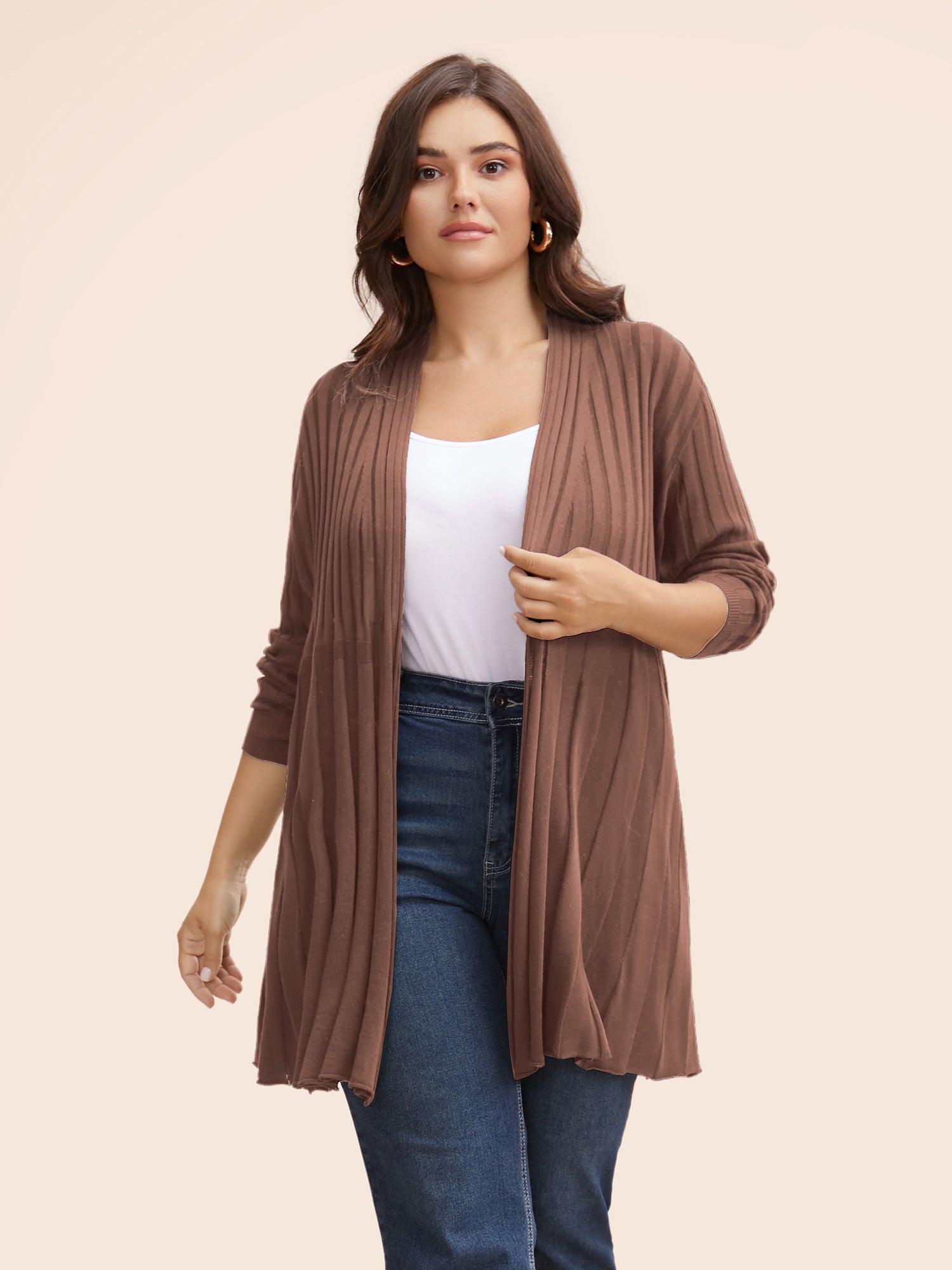 Plain Textured Kimono Collar Cardigan