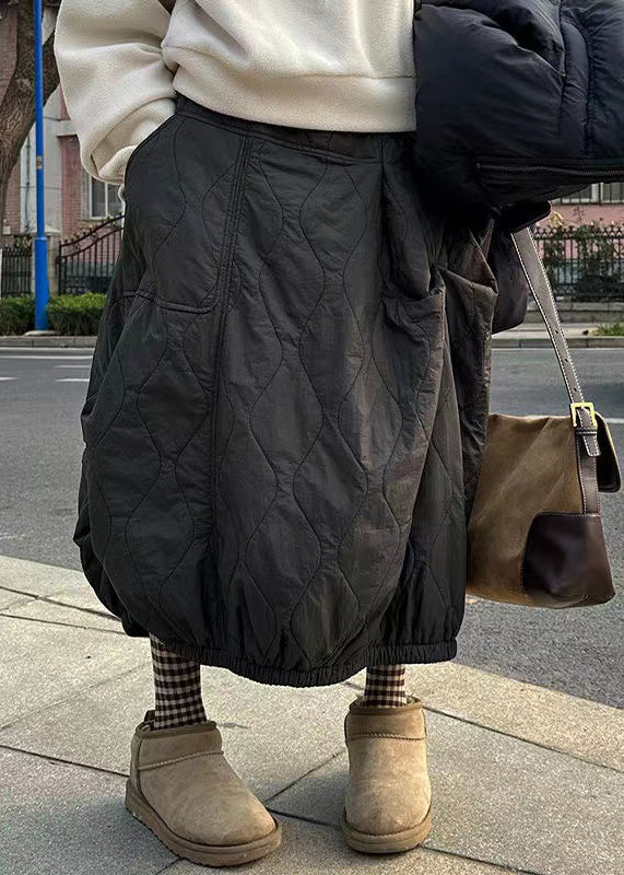 Grey White Asymmetrical Pockets Fine Cotton Filled Skirts Winter